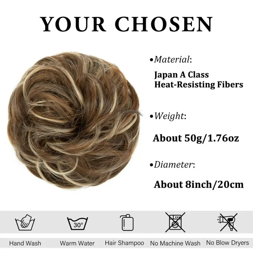 CJL HAIR Large Messy Bun Hairpiece Nut Multi Wavy Curly Synthetic Scrunchie